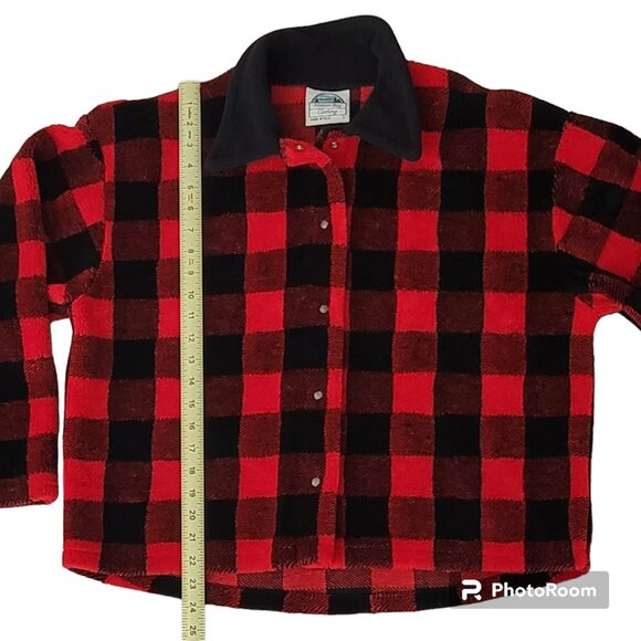 VTG Hidden Bay Made in USA Buffalo Plaid Lumberjack Fleece Snap Front Jacket - Picture 5 of 11